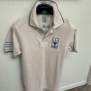 Men’s Authentic Maserati ivory polo with blue trim .small regular fit